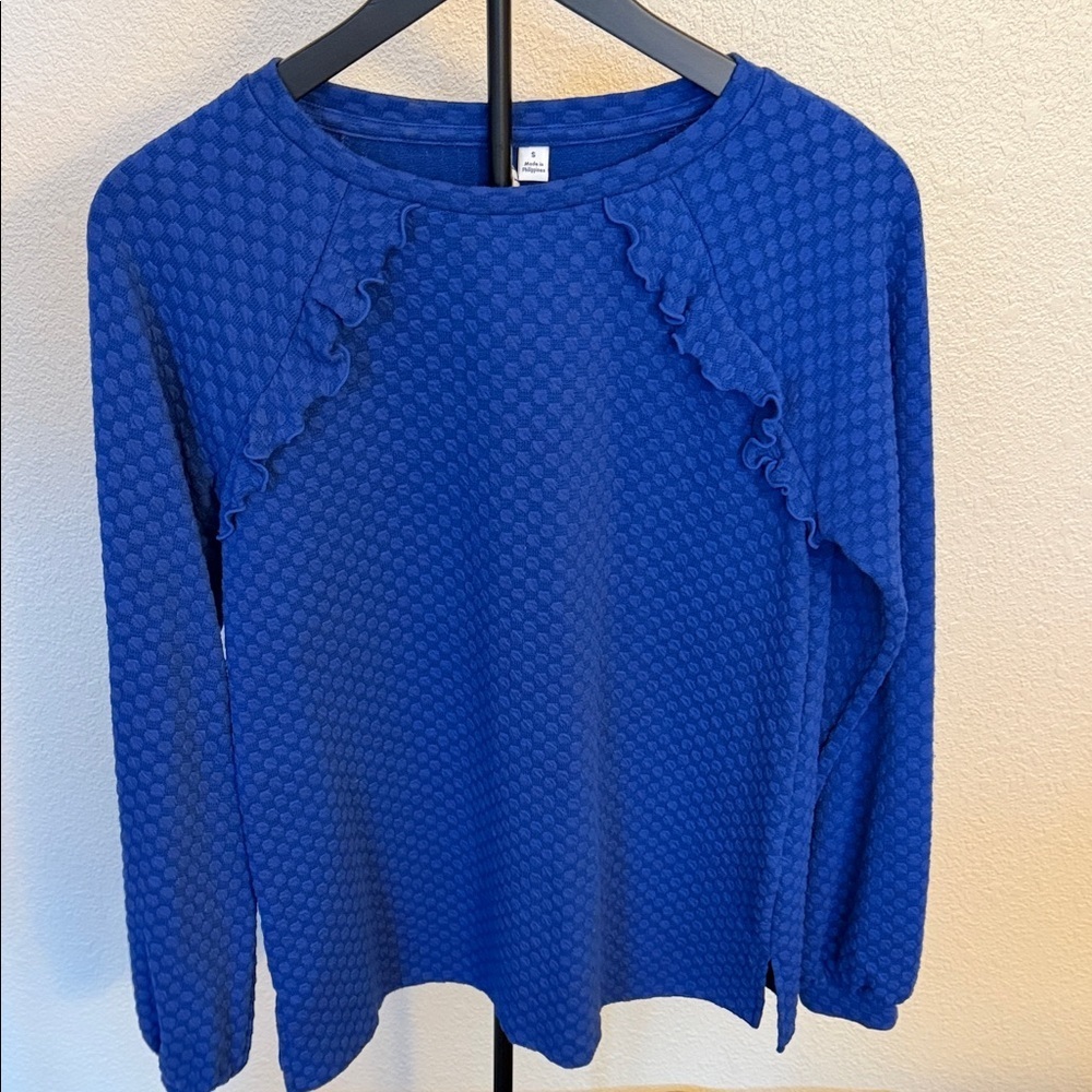 Elle Royal Blue Ruffle Long Sleeve Top - Picture 8 of 8